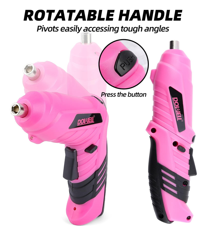 DOWELL Pink Electric Screwdriver Set, Tools with 3.6V Screwdriver for Women