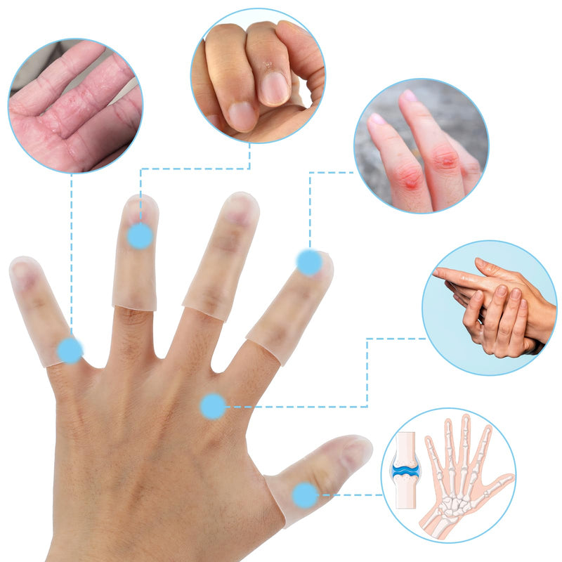 Gel Finger Cots, 10 PCS Gel Finger Protectors Finger Caps Silicone Fingertips Protection Finger Protector Support, Finger Sleeves Thumb Protection for Hand Eczema, Finger Cracking Arthritis(Clear) Clear