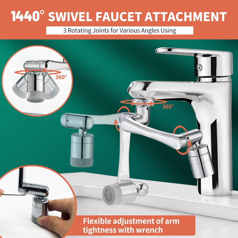 CECEFIN 1080° Swivel Faucet-Extender Sink-Aerator - 2 Mode Splash Water Filter Extension, Kitchen Bathroom 360° Rotatable Spray Attachment, Multifunctional Universal Robotic Arm -Wash Hand/Hair/Face A- Swivel Faucet Aerator
