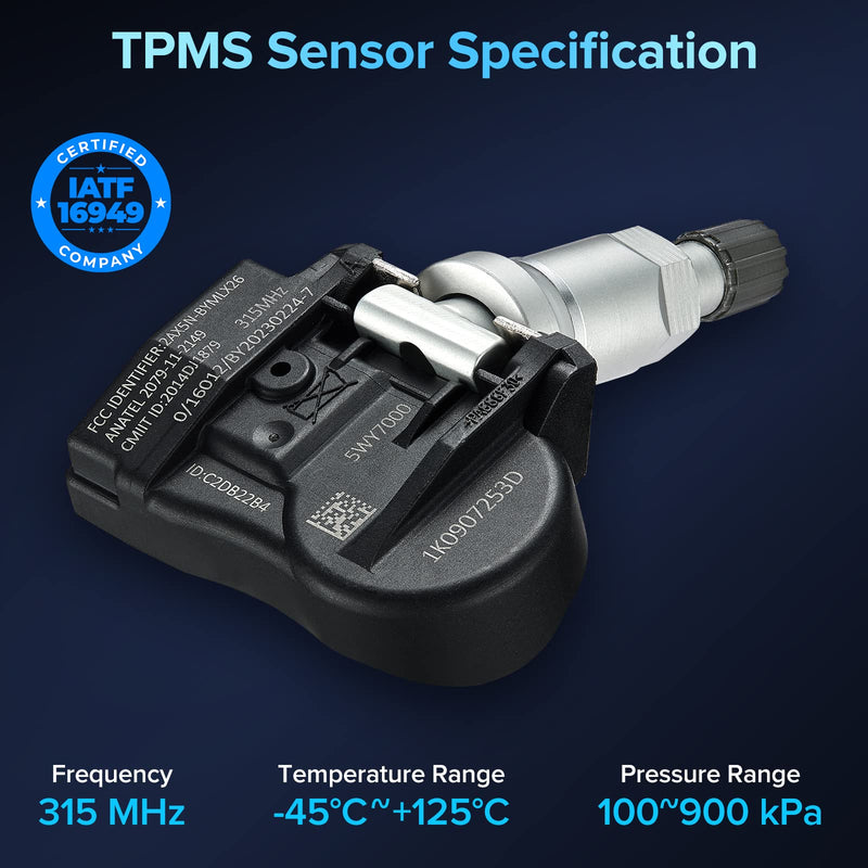 BDFHYK 315MHz Programmed TPMS Tire Pressure Sensor Compatible with Audi A3 A4 A5 Q5 S3 S4 S5 TT, VW Beetle CC Eos GLI Golf GTI Jetta Passat Passat Rabbit 2006 2007 2008 2009 2010 2011 2012 2013 1K0907253D