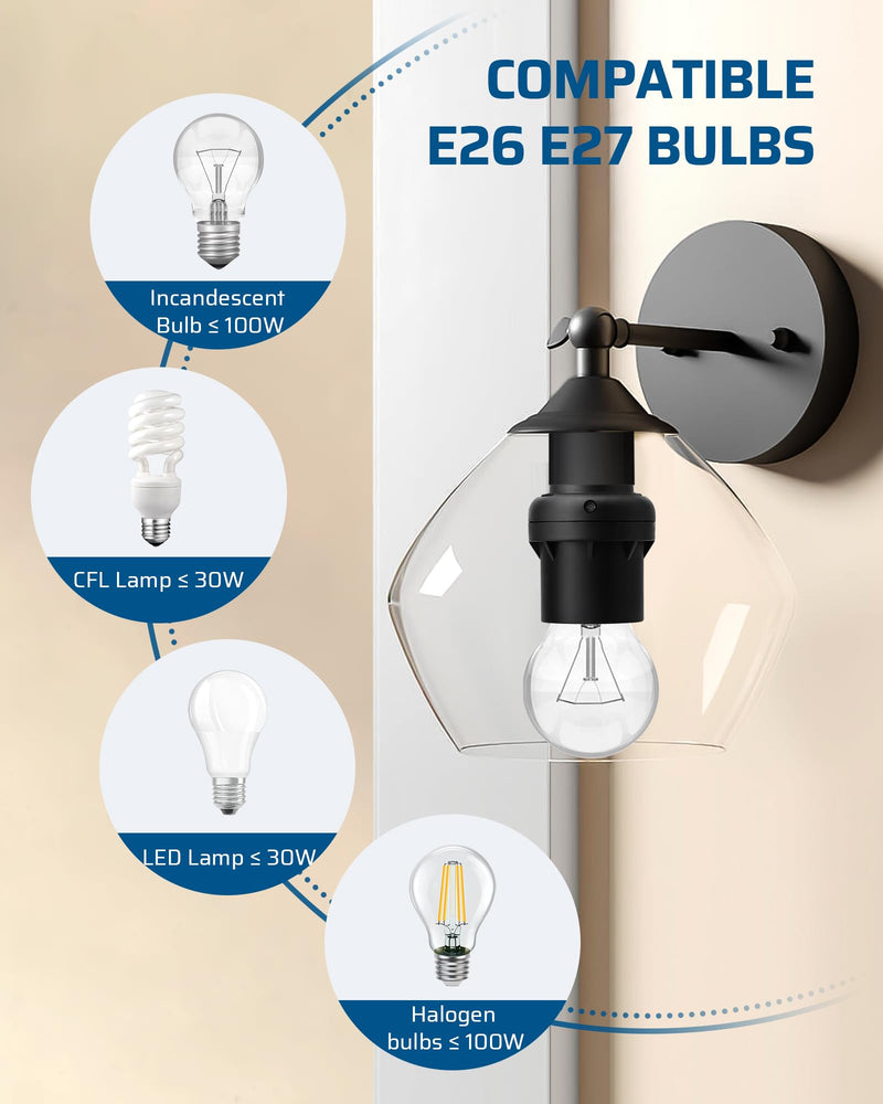DEWENWILS Light Sensor Socket, Dusk to Dawn Sensor Socket, Light Bulb Socket for Light Fixtures, Compatible with Incandescent/CFL/LED/Halogen Bulbs, 4 Pack Black