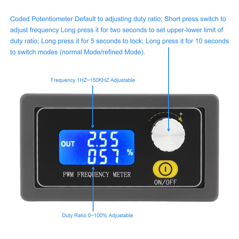 Frequency Generator, DC 3.3V-30V 5-30mA 1Hz-150KHz Adjustable PWM Pulse Frequency Square Wave Signal Generator Module with LCD Display and Rotary Switch