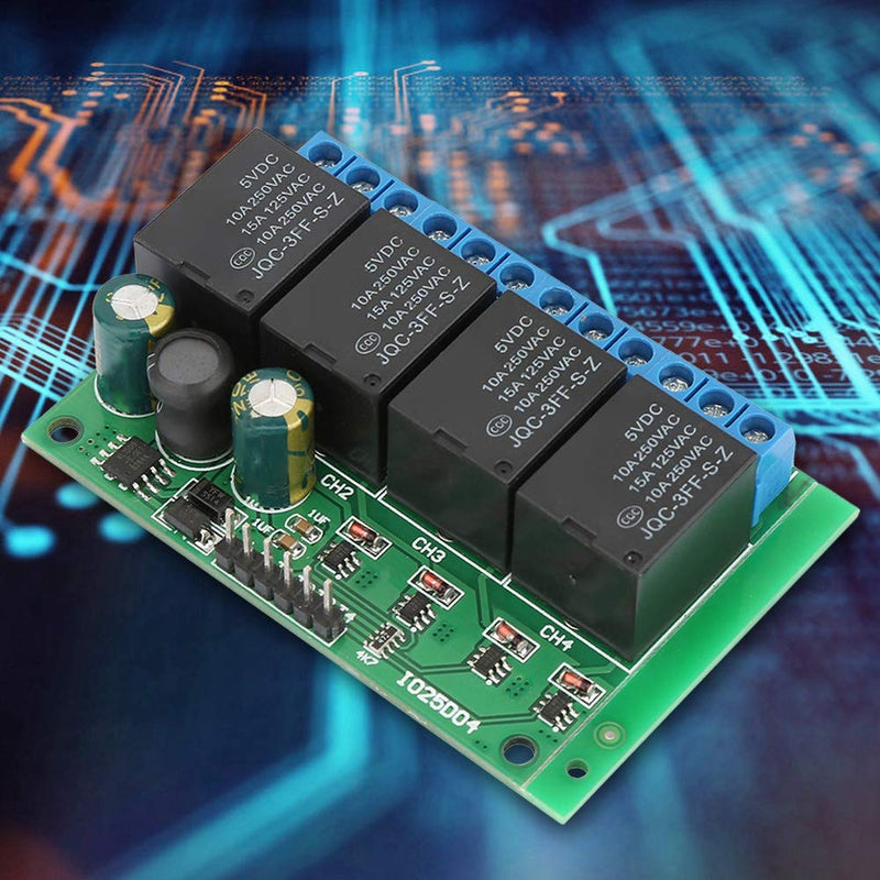 Relay Module, 4 Channels Flip-Flop Low Pulse Trigger Self-Locking Relay Module 6-24VDC