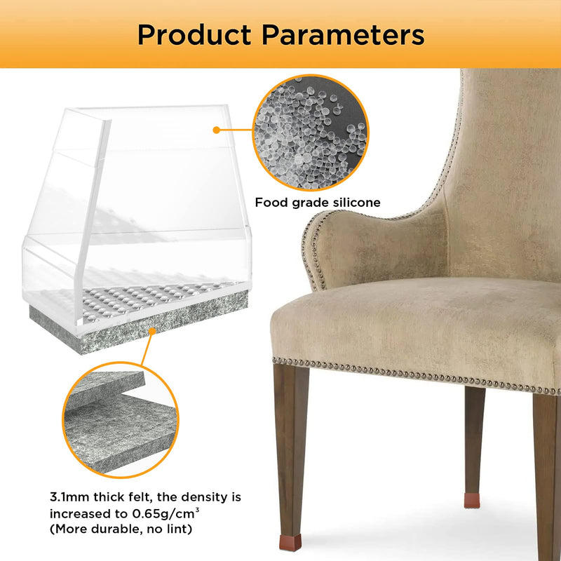 Square Chair Leg Protectors for Hardwood Floors,16 Pcs Silicone Felt Furniture Legs Caps to Prevent Floor from Scratches and Reduce Noise, Easy to Move,1.26-1.57",Clear. Clear Square L(1.26-1.57")