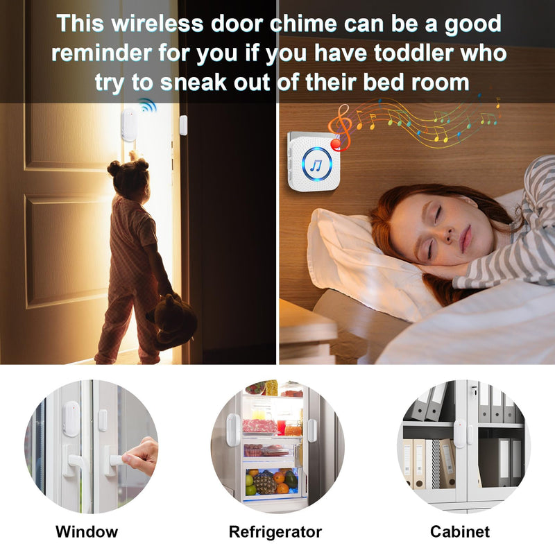 SanJie Door Chime, Door Open Contact Sensor Alarm for Business/Store/Home/Office When Entering, with 500 FT Range,26 Chimes 5 Adjustable Volume 2 Receivers +2 Sensors 2 Sensors + 2 Receivers