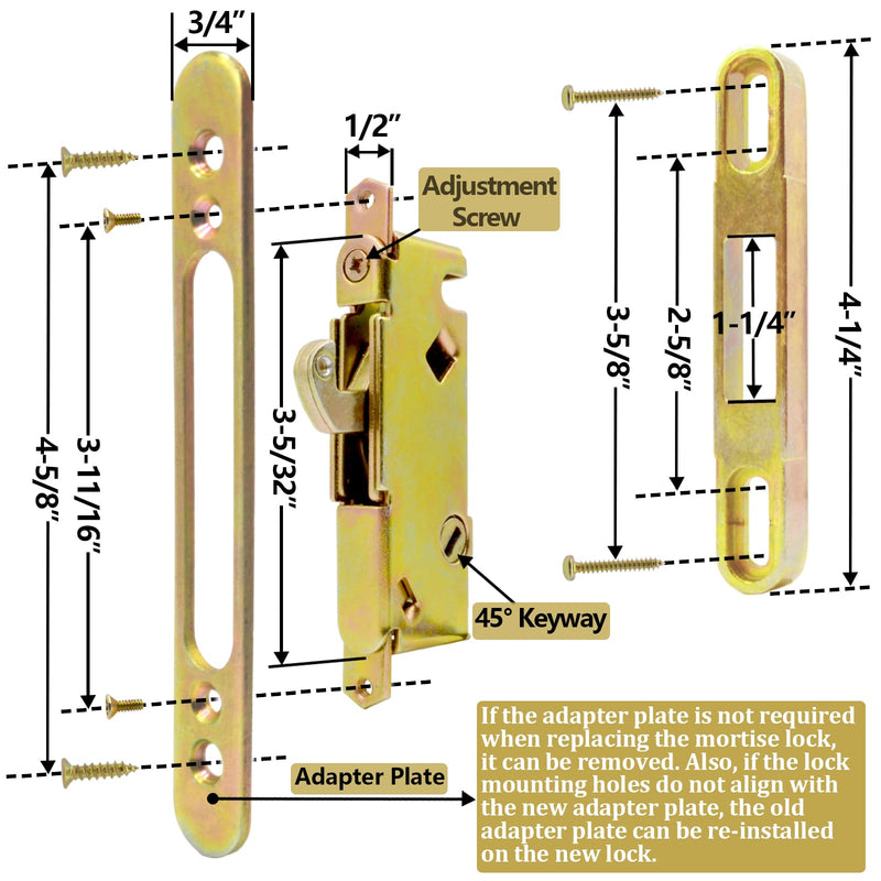 Sliding Glass Patio Door Handle Set with Key Cylinder and Mortise Lock 45° Keyway, Oak Wood Inside Handles and Zinc Diecast Outside Pull, 3-15/16" Hole Spacing, Non-Handed, Black Black Keyed Handles + Mortise Lock