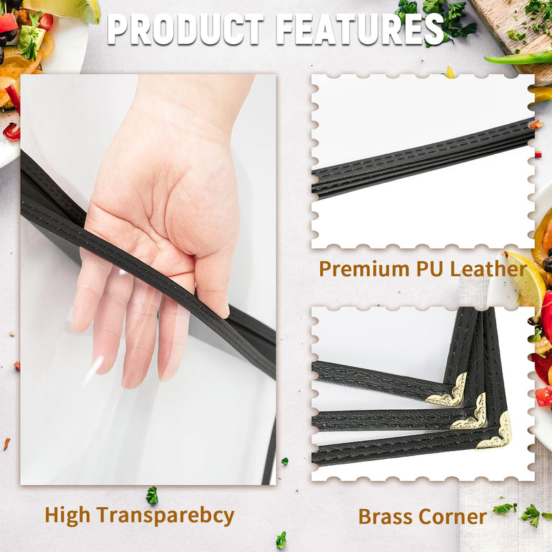Menu Holder 6 Pack Clear Menu Covers 8.5 x 11 Inch Clear for Restaurant, Cafe, and Bar Menus (2 Page, 4 View) 6 Pack (2 Page, 4 View)