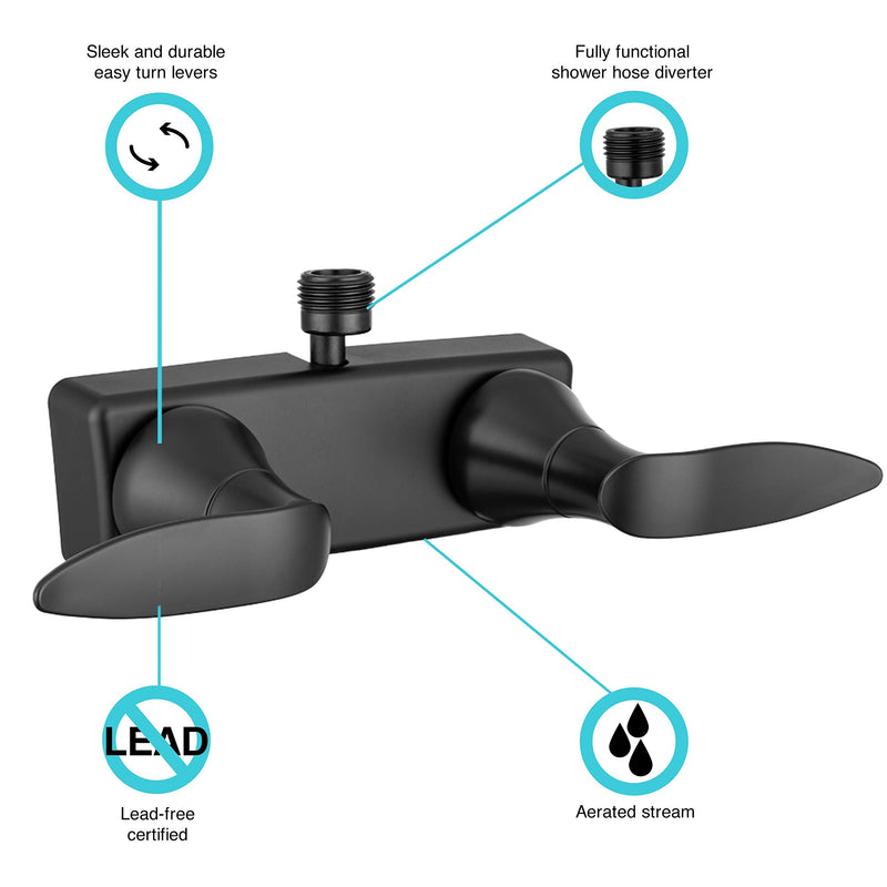Dura Faucet DF-SA100LH-MB RV Shower Faucet Valve Diverter with Winged Levers (Matte Black) Matte Black