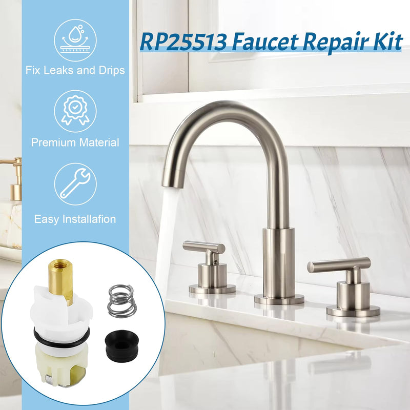 2 Pack RP25513 Faucet Stem Assembly Replacement Compatible with Delta Two Handle Faucet Repair Kit for Bathroom Kitchen Sink with RP24096 Faucet Cartridge RP4993 Seat and Spring RP24097 Turn Stop 1/4 White-2 Pack