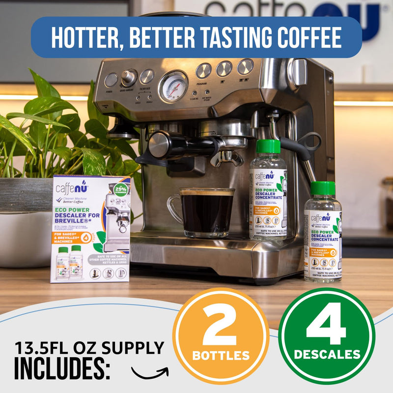 Breville Compatible Descaling Solution. 2 Bottles of Descaler Solution. Descaling Kit Removes Limescale For Hotter Coffee. 4 Uses Descaler For Breville Coffee Machines. 6.75 Fl Oz (Pack of 2)