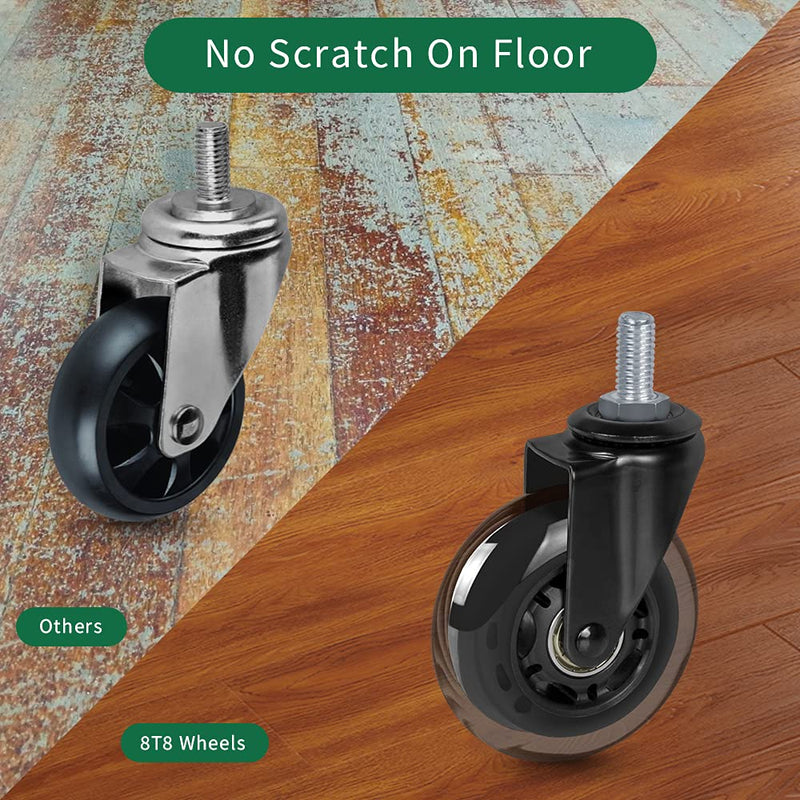 3" Thread Screw in Office Chair Caster Wheels, 3/8"-16x1(Not Metric M10), Safe for All Floors, PU Rubber Furniture,Carts Stem Caster Wheels,No Scratch,650Lbs Weight Capacity 3/8"-16x1" Threaded Stem Flange Nuts Caster Wheel 40x20
