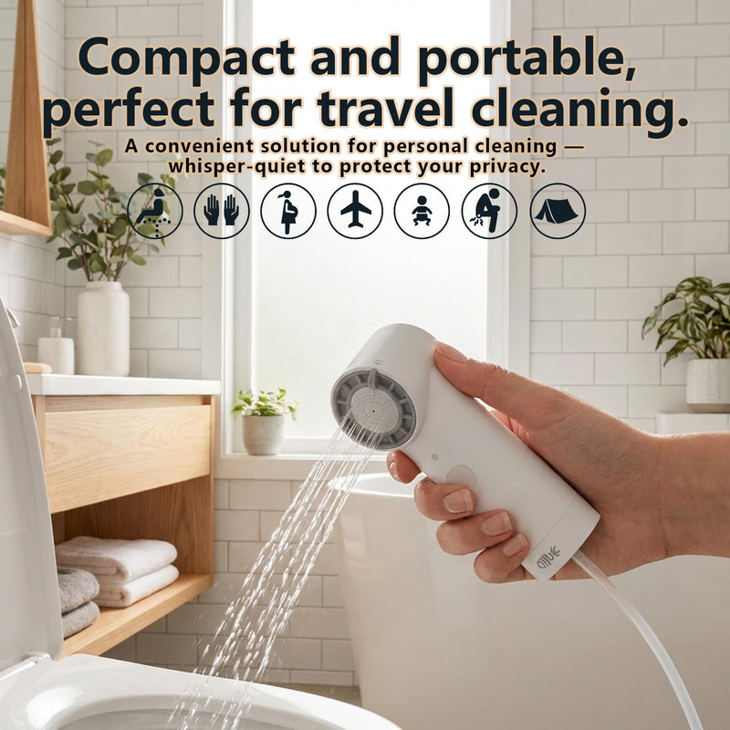 Portable Electric Bidet for Travel | Handheld Rechargeable Travel Bidet with 5 Spray Modes | Compact Personal Hygiene Solution for Camping, Hotel, Postpartum Care & Baby (White) White
