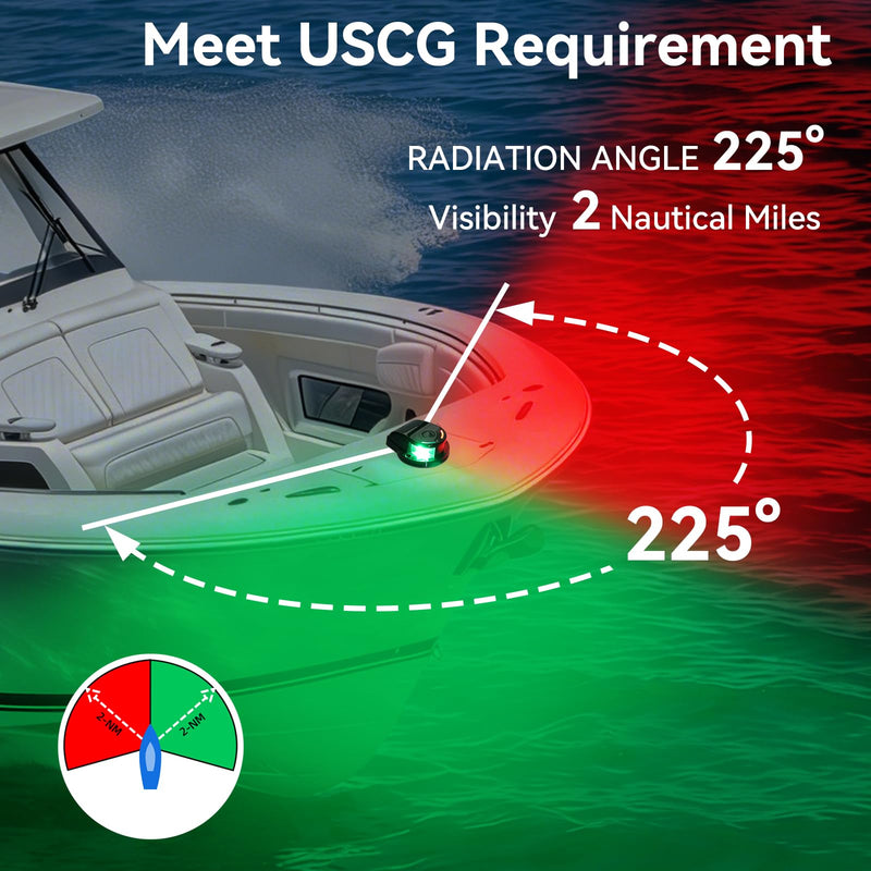Boat Navigation Light,12V Boat Bow Light, IP67 Waterproof Red and Green Marine LED Bow Lights, Marine Nav Lights for Bow and Stern, for Pontoon, Fishing Boats, Yacht, Skiff