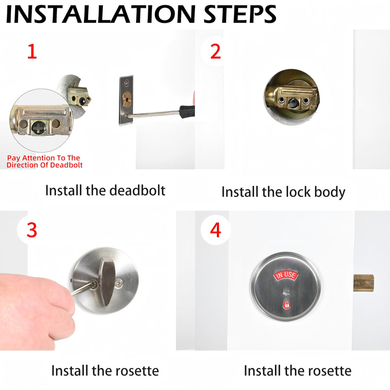 Stainless Steel Silver Indicator Deadbolt Privacy Door Lock Commercial Grade-2 60/70MM Backset Clear IN-USE Or VACANT For Public Restrooms Toilets Hospitals Offices (Stainless Steel Silver) Stainless Steel Silver
