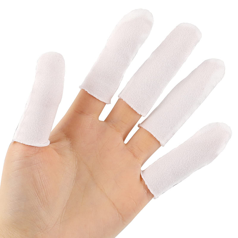 100 Pieces Cotton Finger Cots,Cloth Finger Cots Finger Toe Sleeves Fingertips Protective Cover Thumb Protector Comfortable and Breathable, Absorb Sweat (White)
