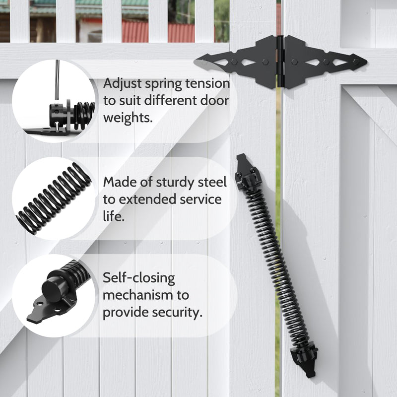 14" Gate Spring Self Closing Heavy Duty Outdoor Door Spring Automatic Gate Closer, Adjustable for Wooden and Vinyl Fence, Black,4 Pack 4