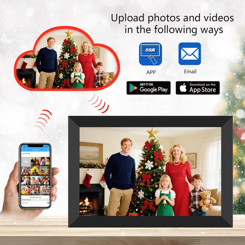SSAWiFiFrame WiFi Digital Picture Frame,Share Photo via App or Email from Anywhere 10.1‘’ IPS Touchscreen,Auto-Rotate Support Music/Calendar/Weather/Clock, No Limited Cloudly Free App 10.1inch SSA