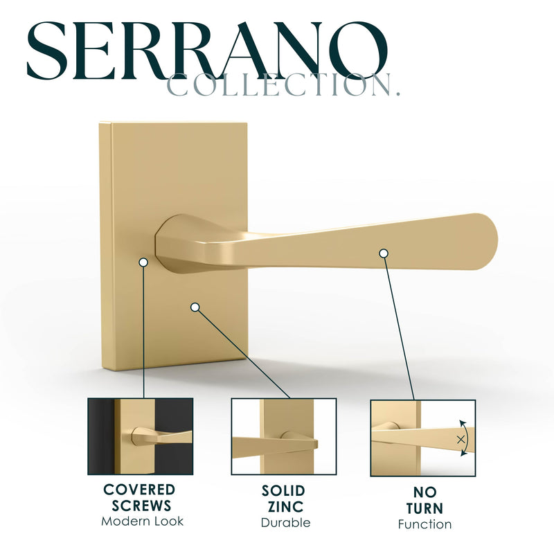 Mega Handles Serrano Dummy Door Handle (2 Pack), Closet Door, Satin Brass 1