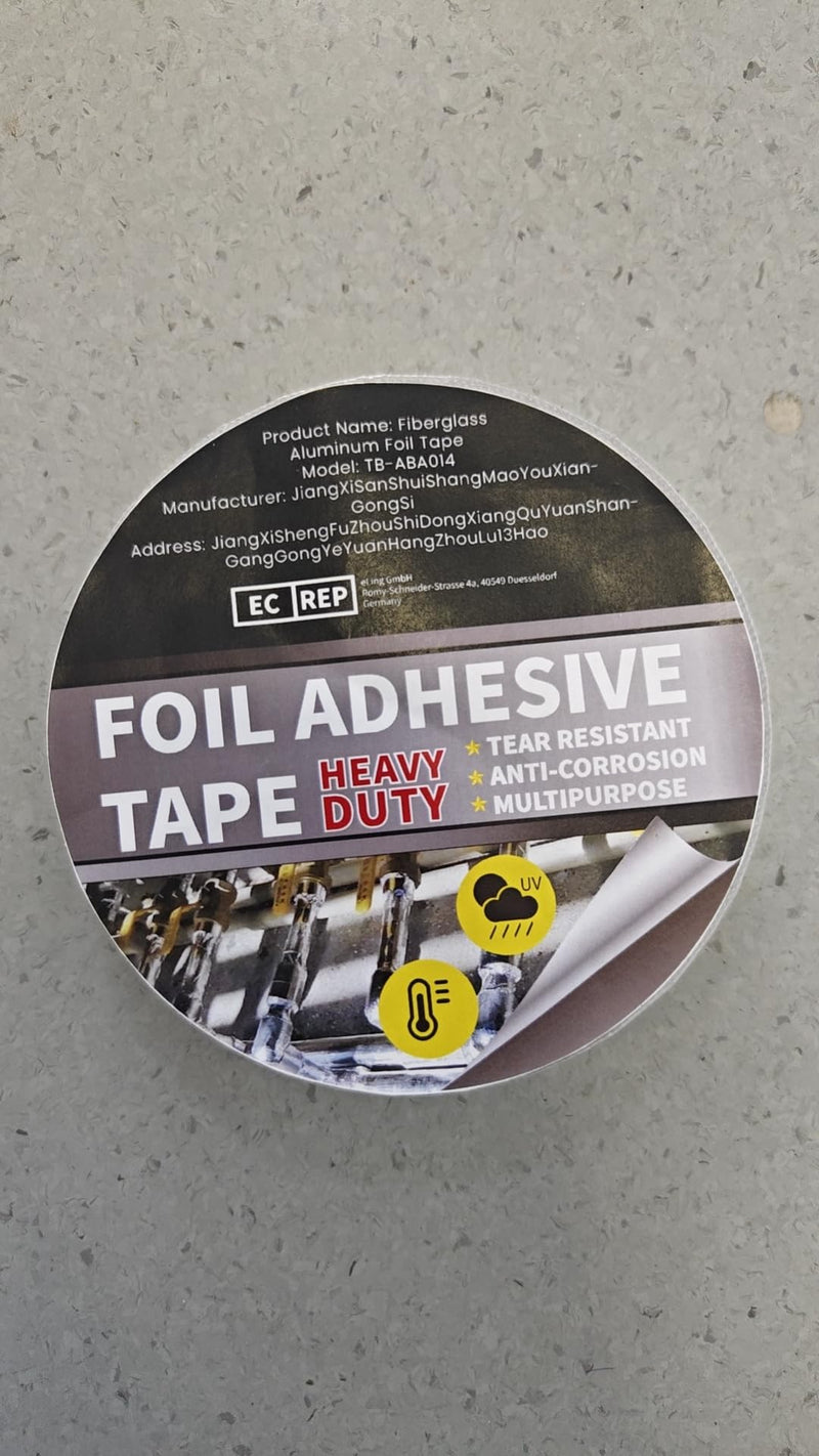 Aluminum Foil Heat Shield Tape 2inch x 65Yards, Aluminized Fiberglass Cool Tape 5.5mil Thick Heat Resistant Tape Thermal Barrier for Air Dryer Vent, HVAC, Heating Unit, Hose and Pipe, 196Ft 2inch x 65yard 1