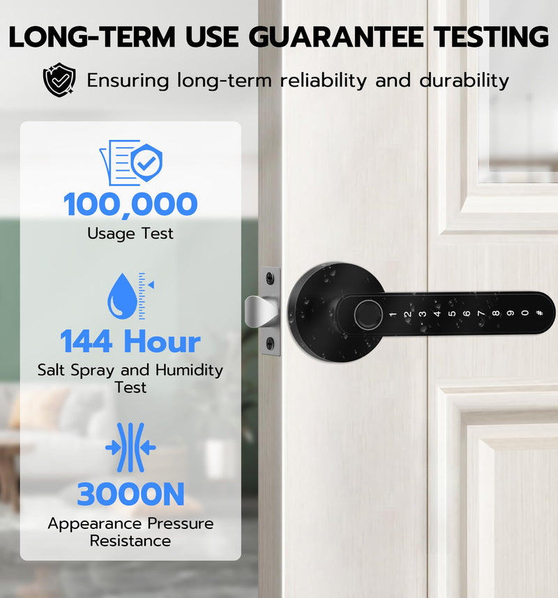 eLinkSmart Fingerprint Door Knob Lock, Smart Keyless Entry Door Lock with Code Keypad Handle, Electronic Biometric Security Locking Door Lever Locks for Bedroom Apartment Hotel Interior - Black