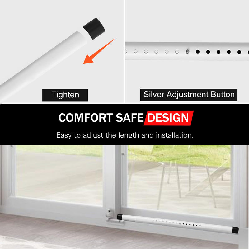 Sliding Door Security Bar, 17.1-40 inches Adjustable Sliding Glass Patio Door Security Bar, White Sliding Door Lock Bar with Rubber Tips, 1.25 inch Diameter Window Security Bar for Home