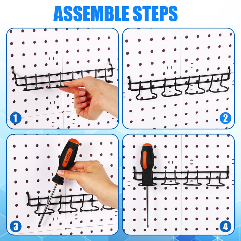 4 Pieces Pegboard Pliers Holders, Stainless Steel Pegboard Hooks Accessories Shelving Display Hooks Multi Ring Tool Holders Four Tool Multi Tool Organizer Racks for Shop Store Supermarket (Black) Black