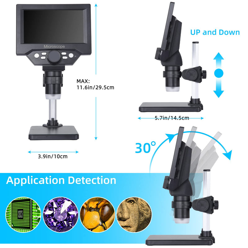 Koolertron 5.5 inch LCD Digital Microscope, 8MP 1-1000X Magnification, 8 LED Lights, Rechargeable Battery, Video Recording for Circuit Board Repair, PCB Inspection, Coin, and More