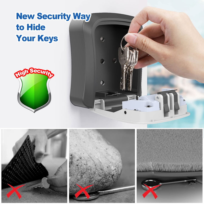Key Lock Box for Outside, Portable Waterproof Wall Mounted Resettable 4-Digit Combination Key Storage Lockbox, 5 Keys Capacity Key Safe Lock Box for Home,Garage, Office (Without Shackles) Without Shackles