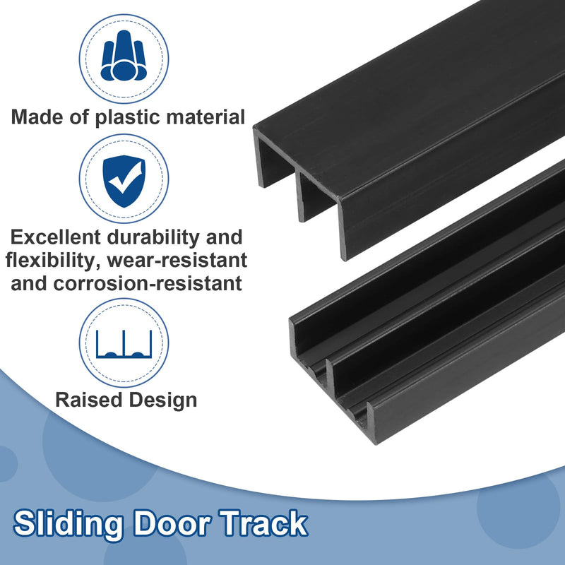 uxcell Plastic Sliding Door Track, 4.27Ft Sliding Glass Cabinet Window Track Hardware Set for 1/4" Thick Panels, for Small Bypassing Closet Door, Black