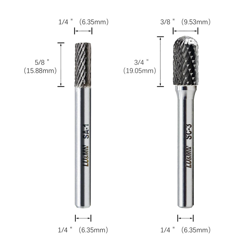 LU&MN Tungsten Carbide Double Cut Rotary Burrs File Set,4 Pieces L-4,F-5,C-3,A-1 (L-4,F-5,C-3,A-1)