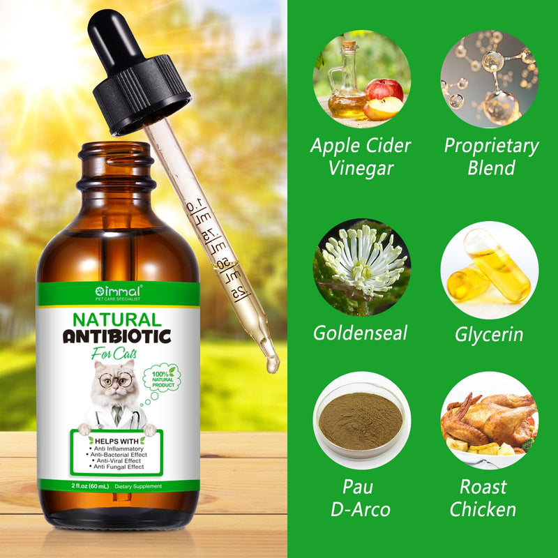Cat Antibiotics for Infection, Natural Antibiotics for Cats, Cat Multivitamins, Cat Antibiotic Supports Immune and Cat Allergy Itch Relief, Pet Antibiotics Supplements, Chicken Flavor, 4 Fl Oz/2 Pack - PawsPlanet Australia