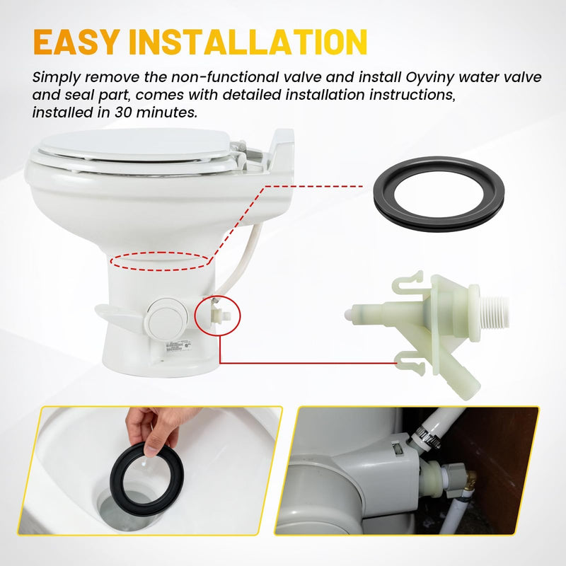 Oyviny Upgraded RV Toilet Water Valve Kit Fit for Dometic 300, 310, 320 Series Toilets, Freeze Resistance & Leakage Resistance, 385311641 Camper Toilet Valve Replacement with 385311658 Flush Ball Seal
