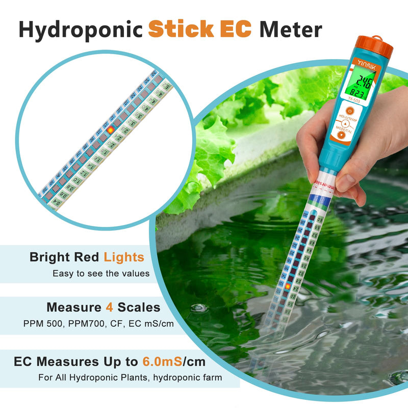 Truncheon EC PPM Nutrient Meter for Hydroponic, Conductivity Tester Stick for Hydroponics Growing PPM Measuring Tool (EC, PPM 500, PPM 700, CF, Temp) for Nutrient Reservoir, Aquaponics, DWC
