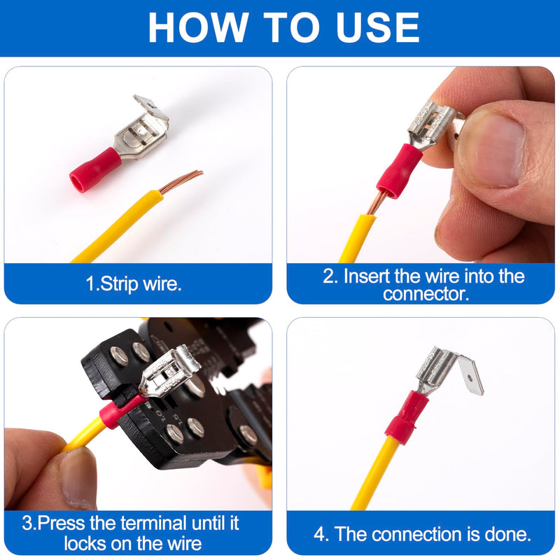 ANCIRS 15pcs Semi-Insulated Piggyback Spade Connectors, Quick Disconnect Piggyback Spade Assortment Kit, Female/Male Cable Crimp Terminals, 22-10 AWG