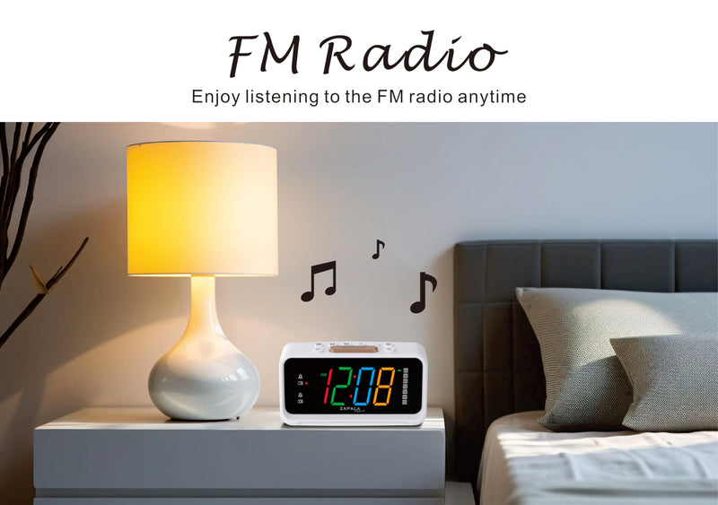 Alarm Clock Radio, 2 Alarms Jumbo LED Display Plug in Digital FM Clock Radio with USB Charging Port, Days Display, Adjustable Volume & Dimmer, Nightlight, Snooze for Deep Sleepers Kids
