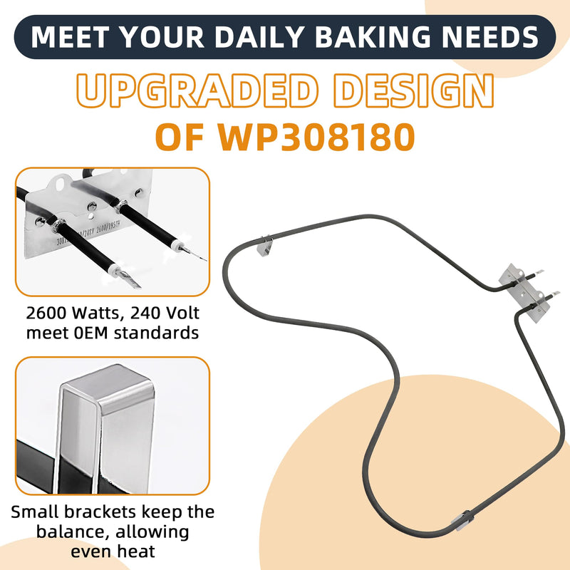 308180 W10308477 Bake Element Fit for Whirlpool Oven Heating Element 311470, 313827, 660576, 661170, 14210047, 308180BULK, AP6007578 RF3165XVW0 RF363PXDN0 FEP310BL0 (2600 Watts, 240 Volt) by AMI PARTS
