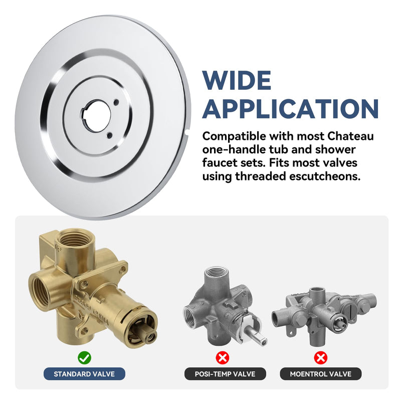 Chateau Collection Escutcheon Replacement for Moen 16090, for One-Handle Tub and Shower Faucets, Chrome