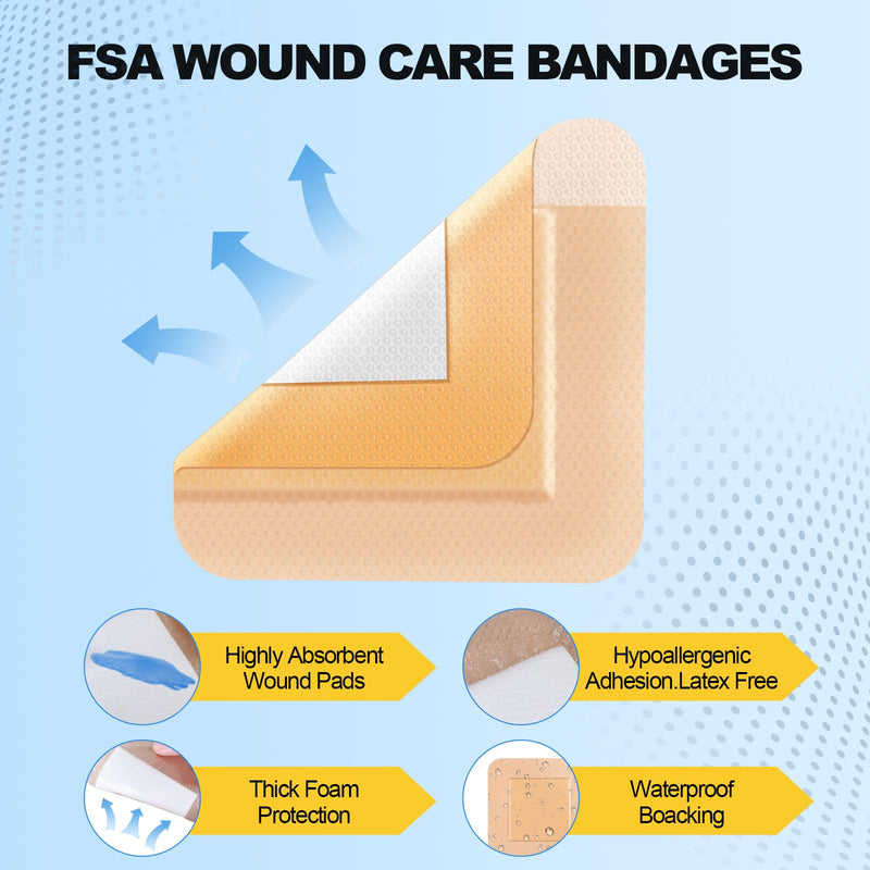 Silicone Foam Dressing with Gentle Adhesive Border 3"x 3" (Pack of 10)，High Absorbency Waterproof Silicone Wound Bandage for Large Foam Bandages for Pressure Sores Leg Ulcer，HSA FSA Eligible 3"x3" 10PCS - NewNest Australia