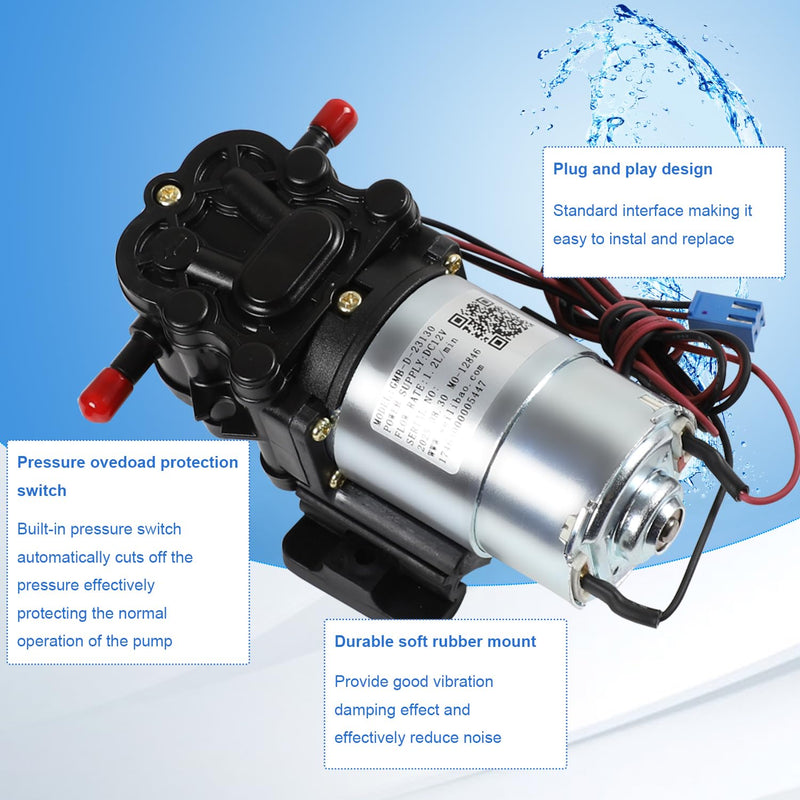 GMB-D-23130 Water Pump 1.2L/min Compatible with Midea Avalon Primo Brio Water Dispenser DC12V, Replaces DP005A2 MO-12265 Bottom Loading Bottled Water Cooler Dispenser