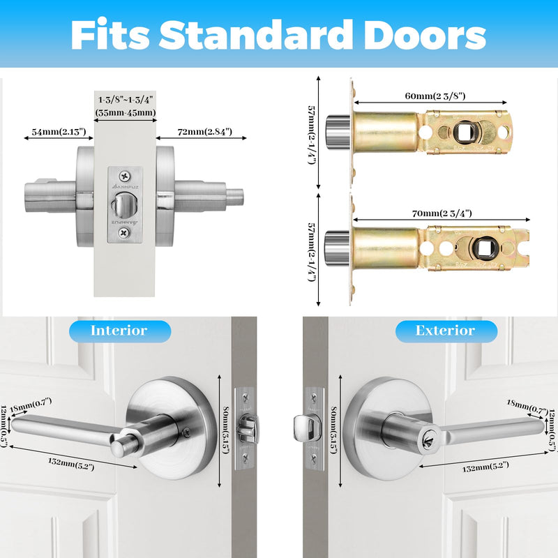 Entry Round Push Button One-Touch Locking Door Handle with Keys,Interior Non-Handed Opening,Reversible Left Right Door Knob,ADA-Compliant,Entrance Lever Lock for Office,Bedroom,Bathroom Satin Nickel Entry