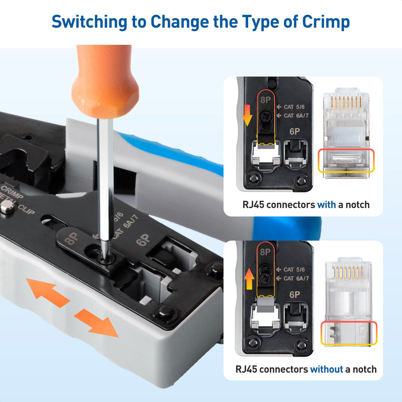 Cable Matters All-in-One Modular Ethernet Crimping Tool Cat 8 (Cat5 Cat6 Cat7 Cat8 Crimping Tool) for Shielded Pass-Through Connectors