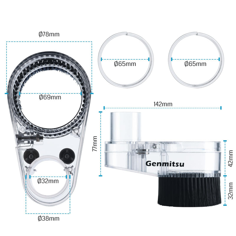 65mm & 69mm CNC Dust Shoe, Compatible with Most 65mm/69mm Spindle Motor and Compact Router, Hose Adapter Inner Diameter 38mm (1.5″), Transparent