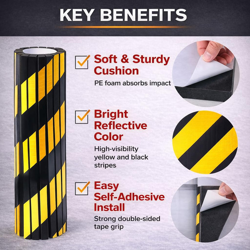 Japard Garage Wall Protector for Car Doors, 4 Pack Column Pole Protect Padding, Protect Your Car, Garage Corner Edge and Bumpers Black & Yellow - Column