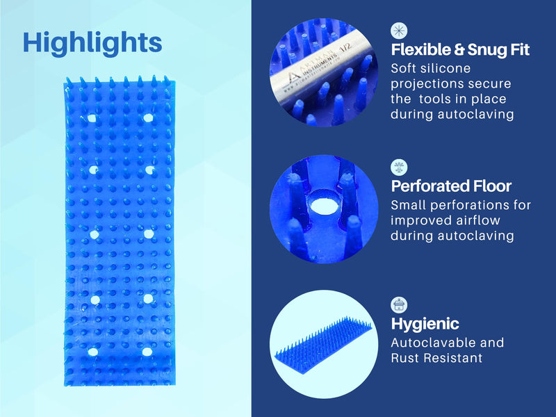Silicone Mat for Cassette of 5 Blue for Autoclave Sterilization Cassette Tray Surgical Dental by Artman Instruments