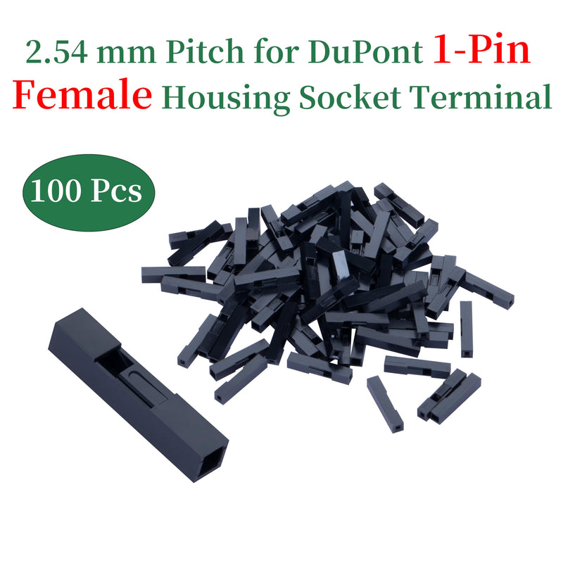 100 Sets / 200 Pieces for Dupont 2.54 mm Pitch 1-Pin Adapter Connector Female Housing Black Socket Terminal Compatible with Wires Cable 30-26 AWG Accessories, Header Crimp Pins Kit 1-Pin Female Black-Single Row