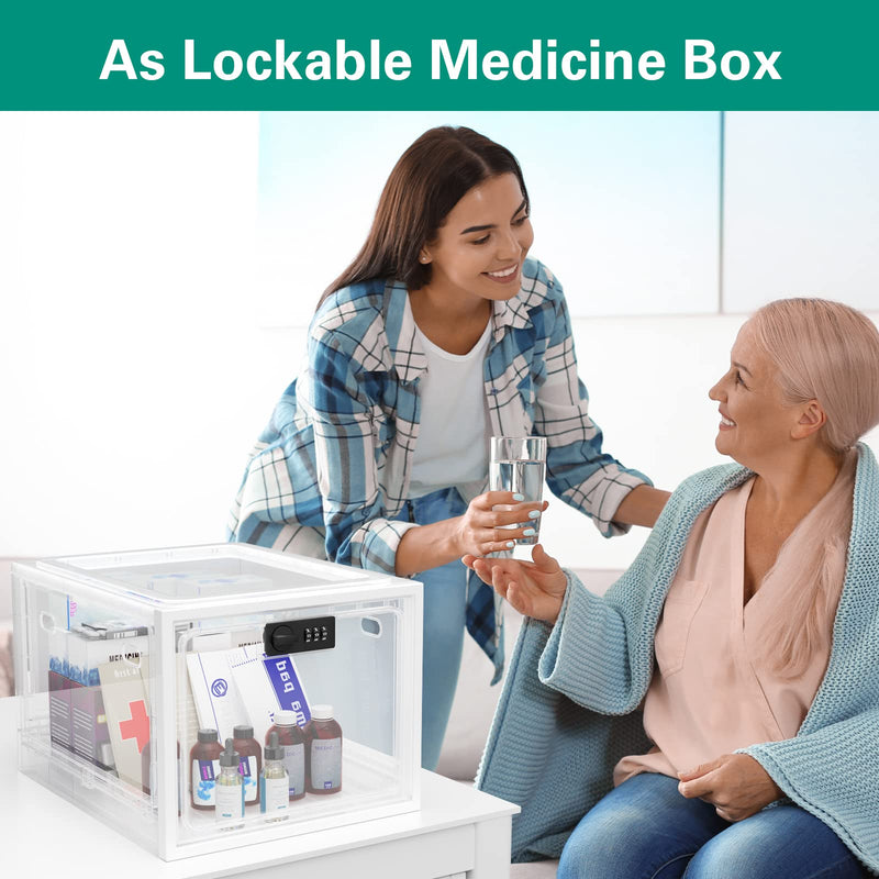 iBune Large Lock Box for Medication, Medicine Lock Box, Lockable Storage Box Medicine Box with Lock Fridge Lock Box Snack Locker Food Lock Box, Phone Lock Box Lock Boxes for Personal Items, White