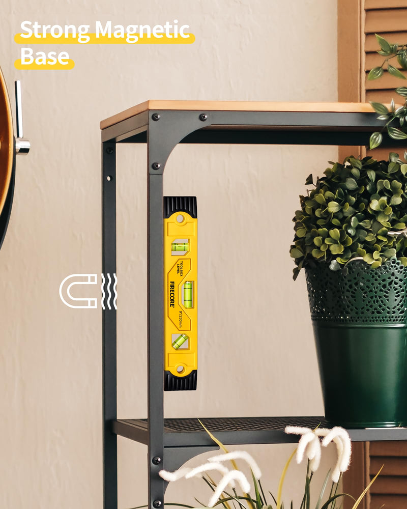 Torpedo Level Magnetic, Firecore 9 Inch Shockproof Small Leveler Tool with 3 Bubble Spirit Level 45 90 180 Degree, Construction Levelers for Hanging Pictures Install Shelf Home Renovation 1pcs 9“ level