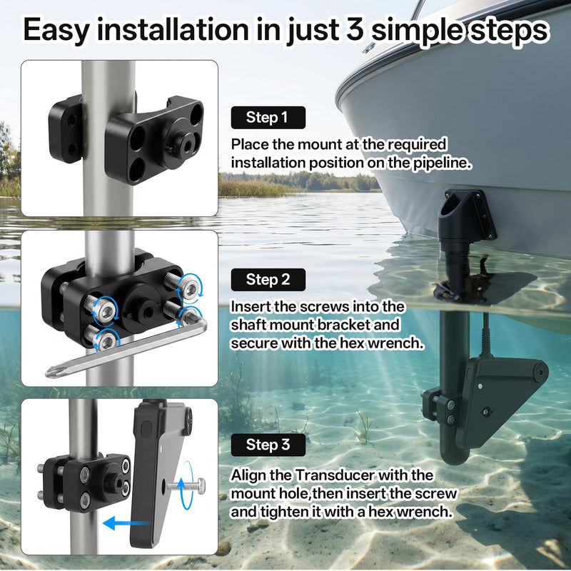 Adjustable Transducer Pole Clamp Mount Compatible with Lowrance Eagle Eye 9, Fits Round Pole 1