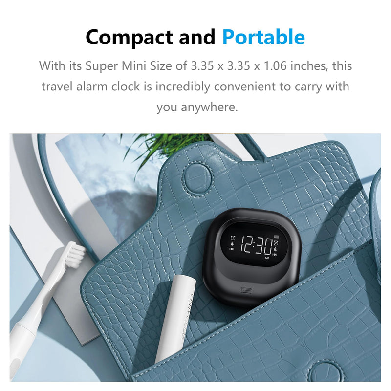 Mesqool Vibrating Alarm Clock for Heavy Sleepers, Battery Operated Rechargeable Bed Shaker Under Pillow, Weekday/Weekend Dual Alarms, Wireless, Cordless, Travel Digital Clock for Hearing-impaired Black