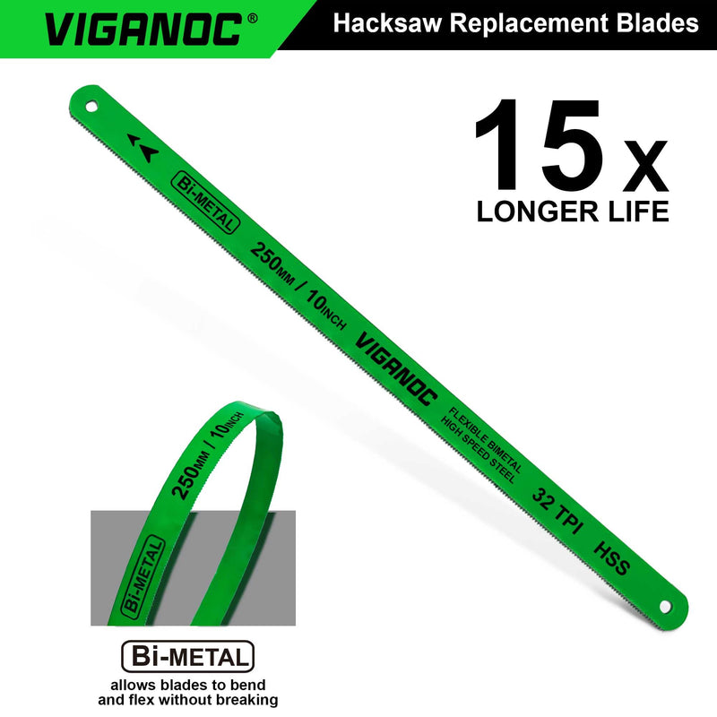10" Hacksaw Replacement Blades Set, Bi-Metal High Speed Steel Hack Saw Blade Sets - 18T - 24T - 32T HSS Saw Blades, 10 Pack 10pc.blades set
